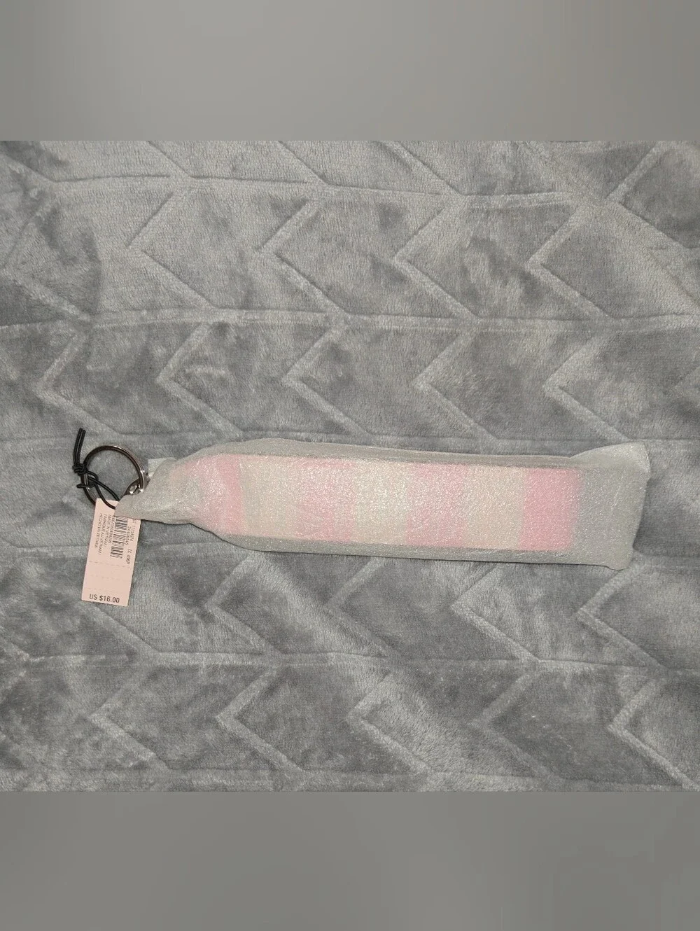Victoria's Secret Iconic Striped Pink & White Wristlet Key Fob